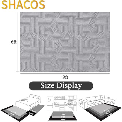 SHACOS Soft Cozy Fluffy Arch Pattern High Low Pile Area Rugs 6'x9' Large Non Slip Washable Modern Geometric Rug Scandinavian Minimalist Carpet for Living Room Bedroom Dining Room, Light Grey