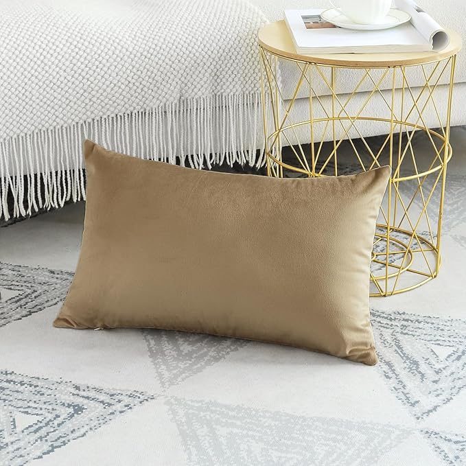 Artscope Luxury Velvet Pillow Covers Decorative Rectangle Pillowcases Soft Solid Cushion Cases for Couch Sofa Bedroom Car Decor 16x24 Inch Golden Brown
