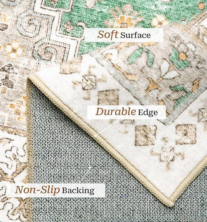 zesthome 10x14 Area Rugs,Stain Resistant Washable Rug,Ultra-Thin Rugs for Living Room,Bedroom,Non-Slip Backing Home Decor Large Area Rug (Green/Brown,10'x14')