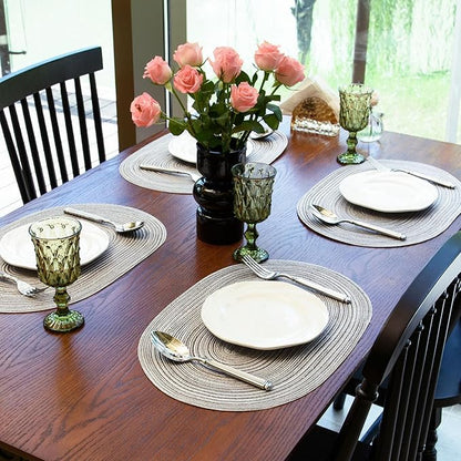 Noctiflorous Oval Braided Placemats Set of 6 Woven 12x18 Inch Non Slip Washable Heat Resistant Place Mats Round Tablemats for Dining Kitchen Party Daily Table Decor Dinner Mats (Gray, 6)