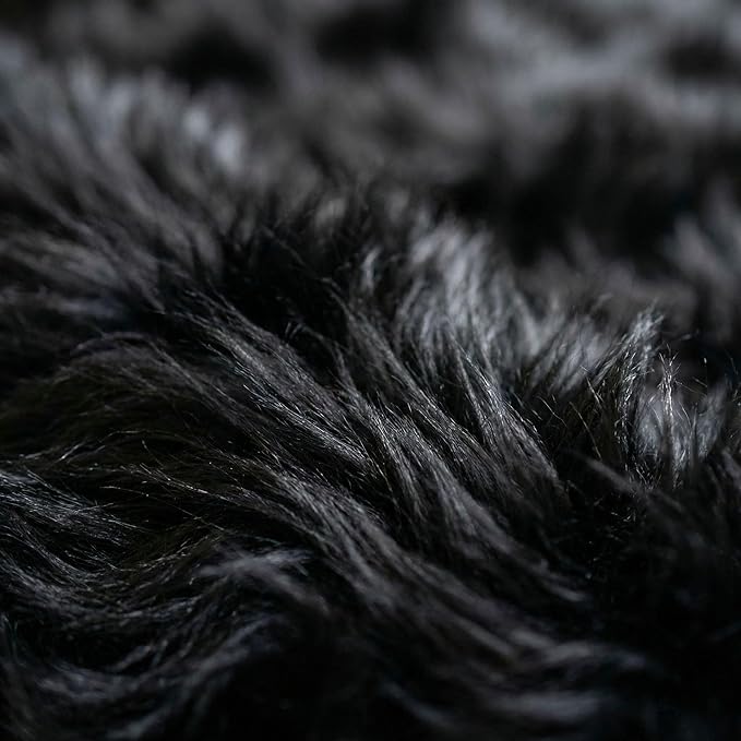 Super Area Rugs Ultra Soft & Fluffy Faux Sheepskin Rug, Black 2 x 3 Feet Carpet for Bedroom Living Room