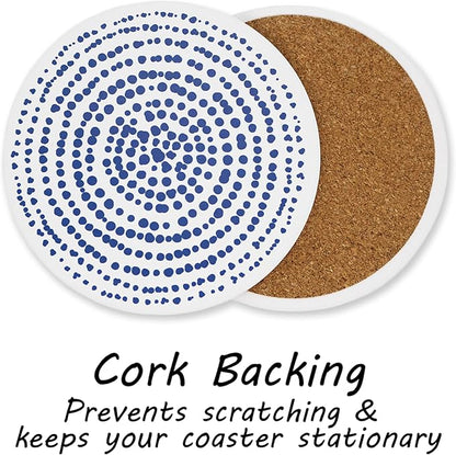 AD Set of 6 Coasters for Drinks Absorbing Round Ceramic Stone Coaster with Cork Base,Tabletop Protection Mat for Mugs and Cups,Office,Kitchen (Doris 2)