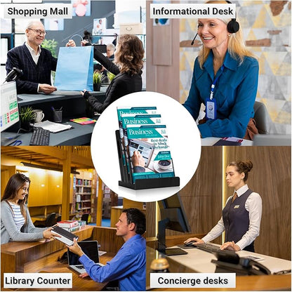Black 8.5×11 Inch Magazine Display Stand 4-Tier For 6×9 inch Brochure Pamphlet Flyer Menu Holder Countertop Display Stand Literature Organizer For Office Home