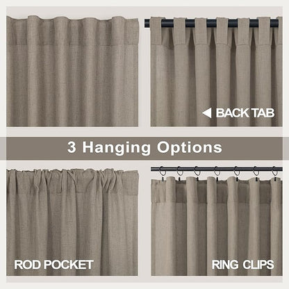 Pitalk 102 Inch Long Curtains Back Tab Linen Curtains for Living Room Bedroom 2 Panels Tan Brown Burlywood Taupe Curtain Light Filtering Privacy 102 Inch Pleated Curtain for Sliding Door Rod Pocket