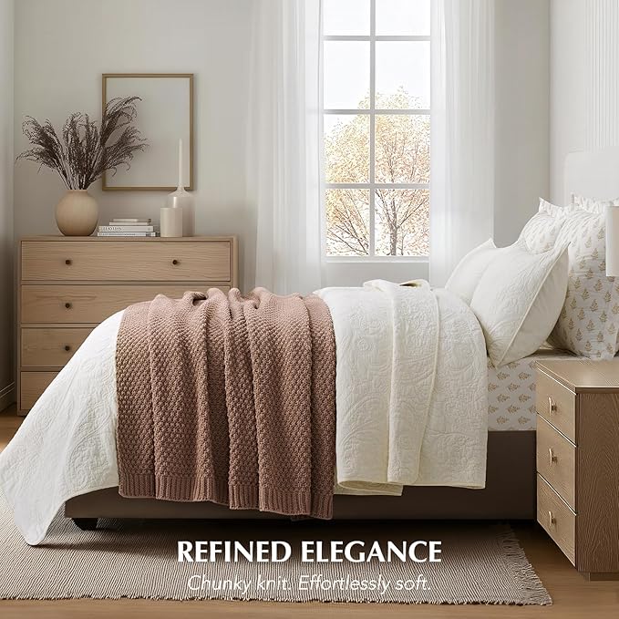 EVERGRACEHOME Chunky Chenille Knit Throw Blanket for Couch, Soft Luxurious Moss Stitch Blankets for Bed, Cozy Decorative Farmhouse Knitted Throws for Sofa, Terracotta Clay, 60" x 80"