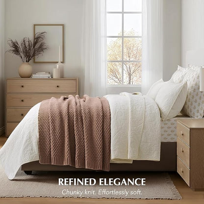 EVERGRACEHOME Chunky Chenille Knit Throw Blanket for Couch, Soft Luxurious Moss Stitch Blankets for Bed, Cozy Decorative Farmhouse Knitted Throws for Sofa, Terracotta Clay, 60" x 80"