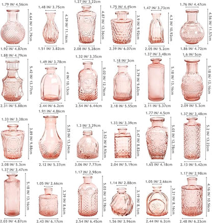 Vintage Pink Small Glass Vase Set of 24, Cute Bud Vases for Centerpiece Table Decorations, Boho Mini Vases for Flowers, Pink Clear Vase Bulk for Wedding Party Decor, Birthday, Baby Shower
