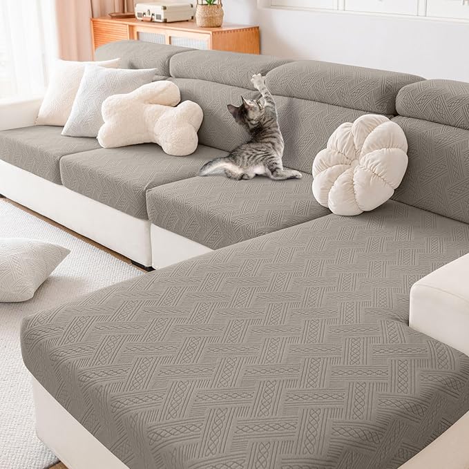 hyha Waterproof Couch Cushion Covers, Waterproof Sectional Couch Covers for 2 Cushion Sofa for Pets, Stretch Sofa Slipcover Washable with Elastic Bottom(Medium, Taupe)