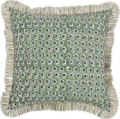 Ridhi Modern Farmhouse Pillow Covers Decorative Cotton Throw Pillow Covers Set of 2 Basil Green Cushion Covers with Ruffle for Couch Sofa Bed Living Room Spring Home Decor 16x16