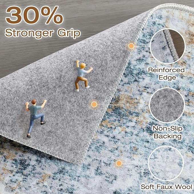 10x14 Area Rugs Living Room: Washable Large Neutral Rug Abstract Soft Modern Stain Resistant Indoor Floor Non-Slip Carpet for Bedroom Nursery Kids Office Playroom Dining Room Under Table- Blue Gold