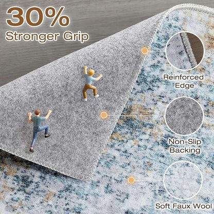 9x12 Area Rug Living Room: Washable Large Neutral Rugs Abstract Soft Modern Stain Resistant Indoor Floor Non-Slip Carpet for Bedroom Nursery Kids Office Playroom Dining Room Under Table- Blue Gold
