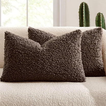 MIULEE Pack of 2 Throw Pillow Covers 12x20 Inch Neutral Chocolate Faux Fur Decorative Sherpa Pillow Covers Fuzzy Accent Soft Sheepskin Fleece Cushion Cases for Boho Home Decor Couch Living Room Bed