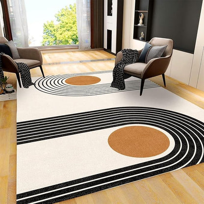 Mid Century Geometric Art Area Rugs, Nordic Boho Lines Orange Geometric Rug, Indoor Non-Slip Kids Rugs, Machine Washable Breathable Durable Carpet for Front Entrance Floor Decor,2 x 6ft