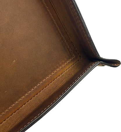Tolredo Handmade Top Grain Leather Valet Tray – Elegant Organizer for Wallet, Keys, and Phone – Rich Brown (Pack of 1)