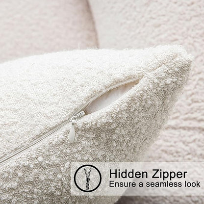 24"x24" White Boucle Pillow Covers with Faux Leather Accents Set of 2 Fluffy Textured Decorative Throw Pillow Cases for Couch Bed Boho Farmhouse Square Cushion Covers for Home Décor