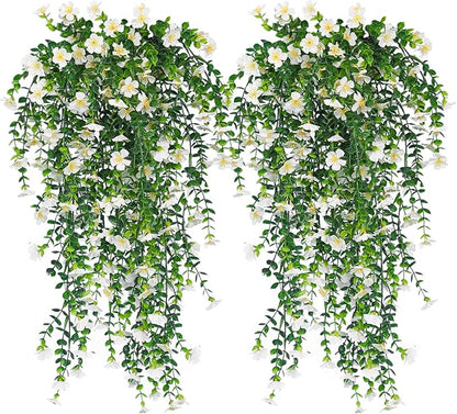 RECUTMS Artificial Flowers for Outdoors Fake Hanging Flowers Plants 4 Pcs UV Resistant Silk Daisy Flower Realistic Faux Trailing Vine for Wall Yard Porch Balcony Indoor Outdoor Planters (White)