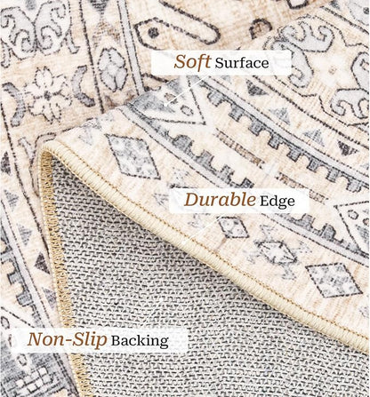 zesthome Washable Round Area Rugs - Non-Slip 6ft Round Rugs, Ultra-Thin Large Circle Rugs for Living Room, Soft Low Pile Rug for Bedroom, Kitchen, Nursery - Vintage Stain Resistant Round Rug