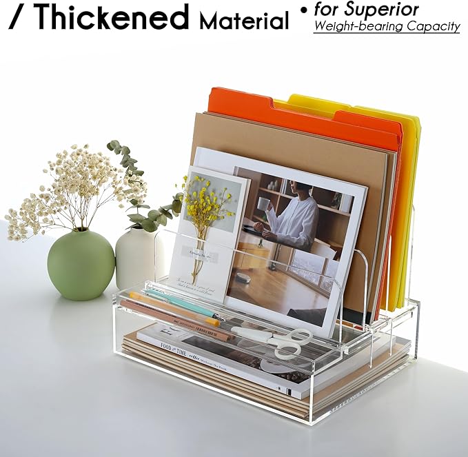 DINGHUO Desk Organizers and Accessories, Acrylic File Folder Rack with 3 Vertical File Holder, Letter Size Paper Tray Office Supplies Storage for Home Office, -1 Pack