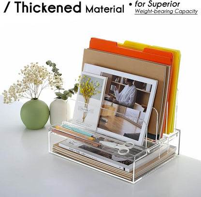 DINGHUO Desk Organizers and Accessories, Acrylic File Folder Rack with 3 Vertical File Holder, Letter Size Paper Tray Office Supplies Storage for Home Office, -1 Pack