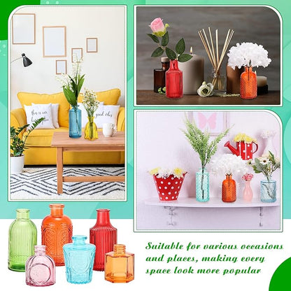 Yaomiao 30 Pcs Vases Bulk Colored Flower Glass Christmas Vases Bud Vintage Colored Glass Bottles Colorful Rustic Embossed for Home Wedding Table Decorations Gifts(Bright Color)