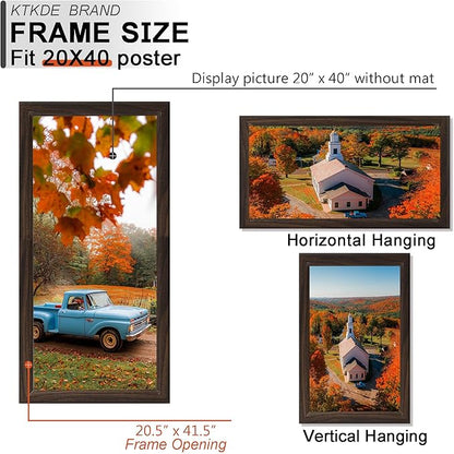 KTKDE 20x40 Picture Frame Set of 3, Poster Frame Wooden Walnut 40 by 20 in for Pictures and Art Prints, Exhibition, Caffe Large Frame for Photos, best gift