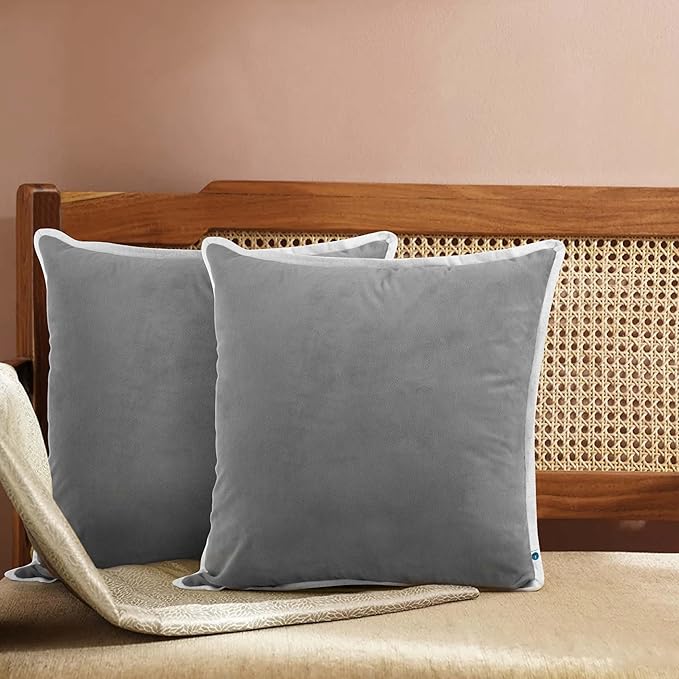 FINGERCRAFT Decorative Throw Pillow Cover Pack of 2 Soft Velvet Cushion Cover, Sofa and Bedroom Pillow Case 18" x 18" Silver