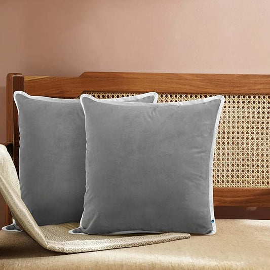 FINGERCRAFT Decorative Throw Pillow Cover Pack of 2 Soft Velvet Cushion Cover, Sofa and Bedroom Pillow Case 20" x 20" Silver