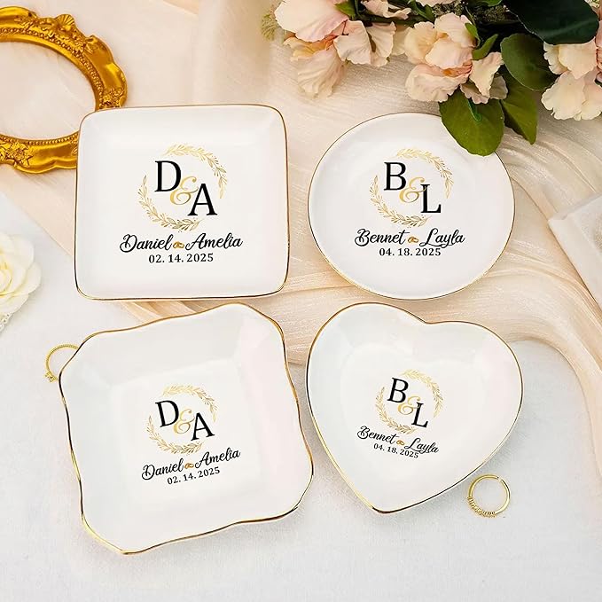Personalized Wedding Ring Dish Gifts for Couples, Married Jewelry Tray Ring Holder, Wedding Gifts for Women Newlywed Future Bride To be, Engagement Gift for Mr Mrs Wife Husband Him Her