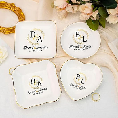 Personalized Wedding Ring Dish Gifts for Couples, Married Jewelry Tray Ring Holder, Wedding Gifts for Women Newlywed Future Bride To be, Engagement Gift for Mr Mrs Wife Husband Him Her