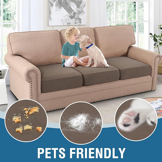 H.VERSAILTEX Fleece Couch Cushion Covers Stretch Couch Covers for 3 Cushion Sofa Thick and Soft Cushion Covers Washable (3 Piece Sofa Cushion Cover, Taupe)