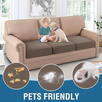H.VERSAILTEX Fleece Couch Cushion Covers Stretch Couch Covers for 3 Cushion Sofa Thick and Soft Cushion Covers Washable (3 Piece Sofa Cushion Cover, Taupe)