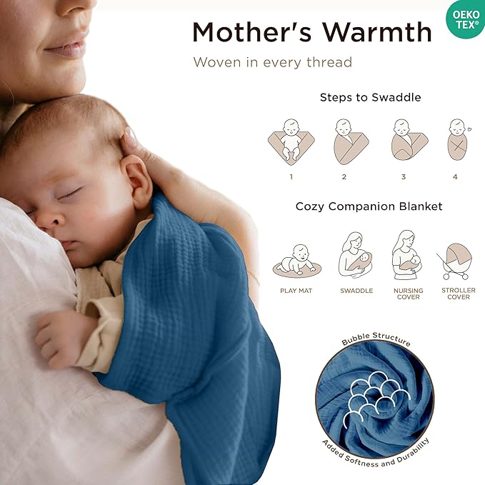 Threadmill Muslin Baby Blanket | 4 Layer Swaddle Blankets for Newborns| Multi Use Muslin Blankets 41 x 37| Ultra-Soft Breathable Baby Wrap for Boys & Girls| Registry Essential| Folkstone Blue