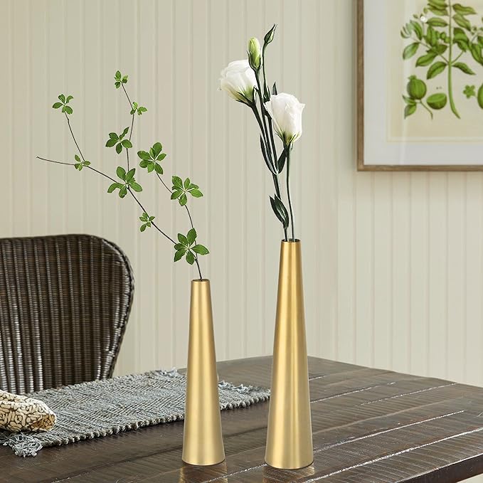 Vixdonos 10.5/8.5 inch Gold Metal Vase Small Dried Flower Vase Set of 4 Taper Vase for Wedding Table Centerpiece Decorations, Home Decor