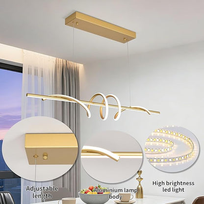 Modern LED Pendant Light, 39.37in Gold Chandelier Dimmable,3000K-6000K Adjustable Color Temperature, Aluminum Modern Kitchen Light Fixture for Dining Room