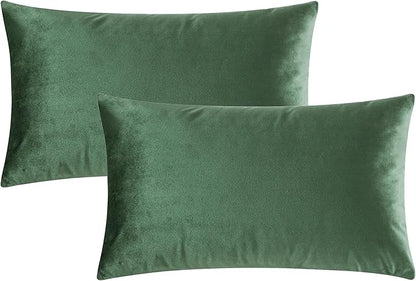 GIGIZAZA 12x20 Olive Green Pillow Covers Velvet Lumbar Pillow Decorative Throw Pillows Couch Sofa Covers Bedroom Set of 2