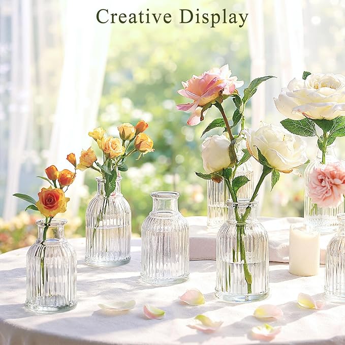 DomeStar 16PCS Glass Bud Vases Set for Bouquet, Mini Clear Vintage Clear Cylinder Vases for Flowers, Small Flower Vase Suitable for Birthday Party, Anniversary, Wedding, Baby Shower Party Home Decor