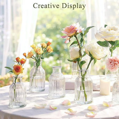 DomeStar 16PCS Glass Bud Vases Set for Bouquet, Mini Clear Vintage Clear Cylinder Vases for Flowers, Small Flower Vase Suitable for Birthday Party, Anniversary, Wedding, Baby Shower Party Home Decor
