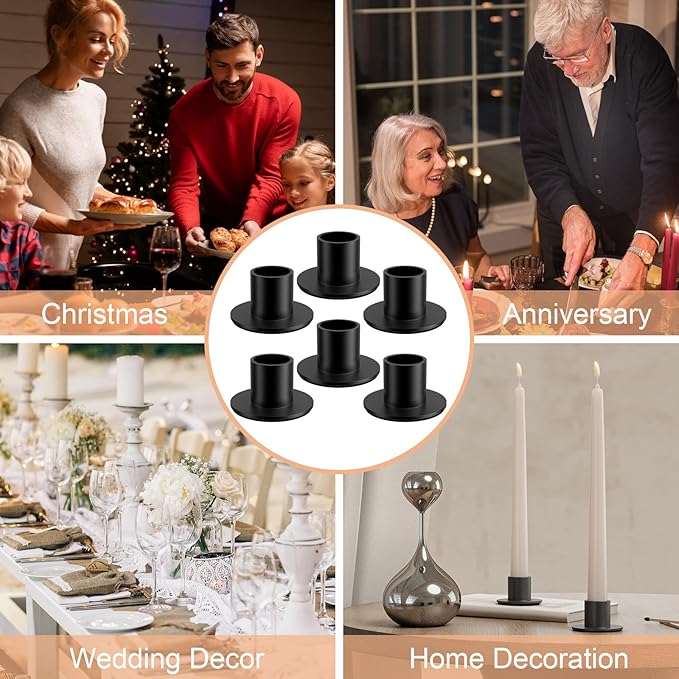 6 Pcs Black Candle Holder - Elegant Taper Candle Holders, Classic Candlestick Holders for Table Centerpiece, Festive Christmas Mantel Display or Sophisticated Home Decor