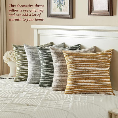 AmHoo Pack of 2 Textured Boucle Throw Pillow Covers Accent Striped Cozy Soft Decorative Couch Cushion Case for Chair Sofa Bedroom Living Room Home Decor 18 x 18-Inch Sage Green