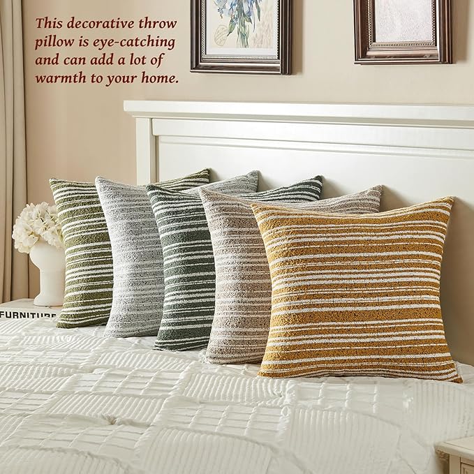 AmHoo Pack of 2 Textured Boucle Throw Pillow Covers Accent Striped Cozy Soft Decorative Couch Cushion Case for Chair Sofa Bedroom Living Room Home Decor 20 x 20-Inch Black Forest