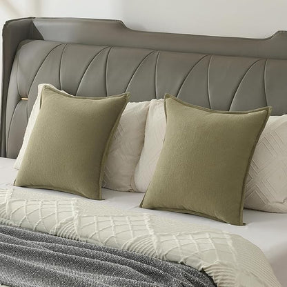 FUTEI Olive Green Chenille Throw Pillow Covers 22x22 Inch Set of 2,Edges Double-Stitched Cushion Cases,Modern Home Decor for Couch Living Room