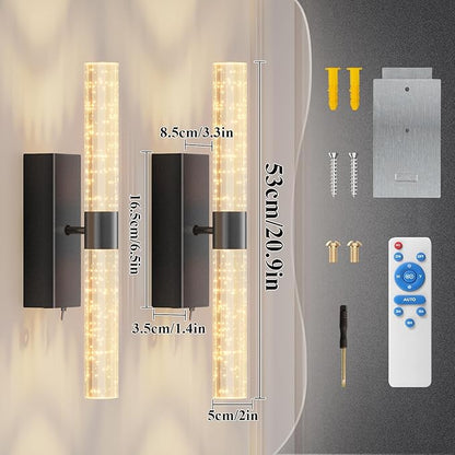 camuucci Battery Operated Black Wall Sconces Set of 2 Rechargeable Battery Powered Wall Light with 18000mAh Indoor Not Hardwired Dimmable Wall Lamp Fixtures for Bedroom Living Room 20.9 Inches