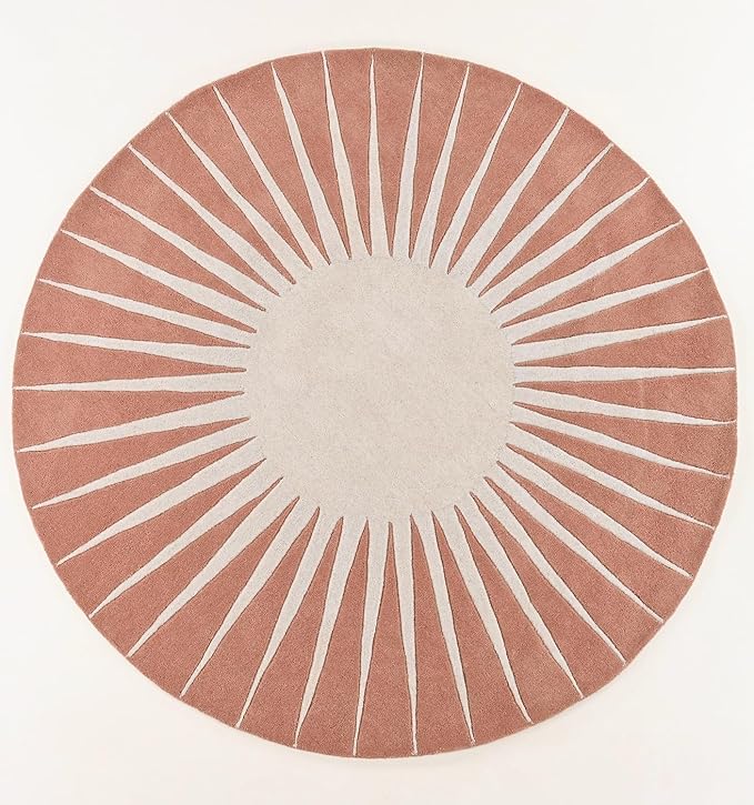 Modern Round Area Rug – Hand-Tufted with 100% NZ Wool, Thick & Soft Circular Carpet for Living Room, Bedroom & Dining Room Decor (Soft Pink, 5' Round)