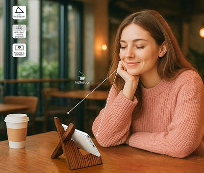 TOJTIK Phone Holder Wood, Small Phone Stand for Desk, Portable Cell Phone Holder for Smartphones & Mini Tablets, Wooden Desktop Organizer & Book Holder, iPhone Stand for 11/12/13 pro max & iPads