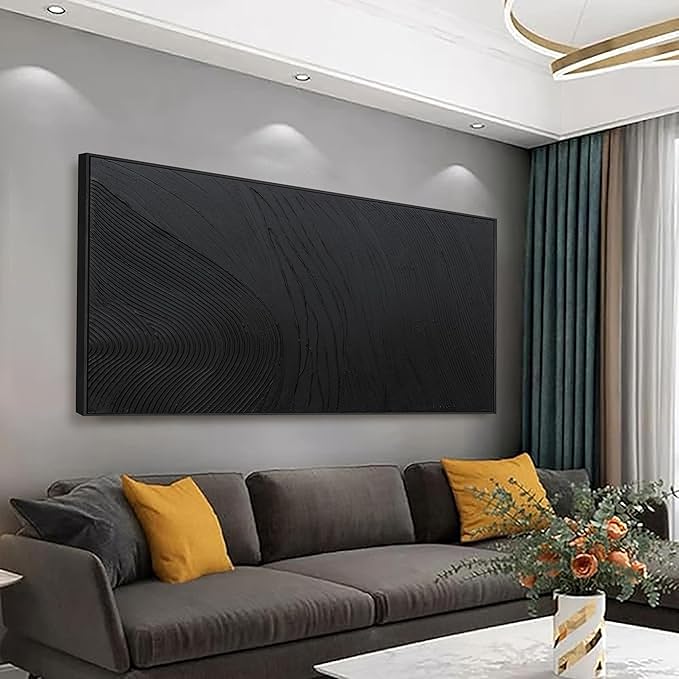 Black Wall Art Framed Abstract Canvas Pictures For Hand Painted Line Texture Wall Decor Modern Abstract Canvas Painting Artwork For Living Room Bedroom Home Office Wall Decorations Ready To Hang 20" X 40"