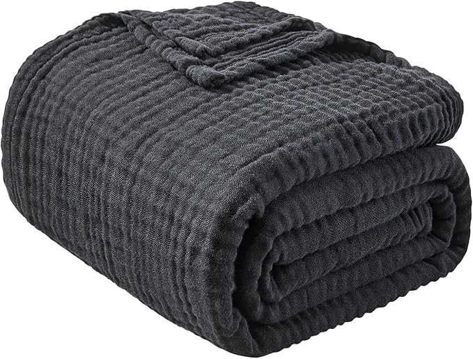 EMME Cotton Muslin Twin XL Blanket Breathable Gauze Blanket Soft Lightweight Blankets Adults Gifts for Women (Black, 66"x90")