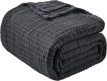 EMME Cotton Muslin Twin XL Blanket Breathable Gauze Blanket Soft Lightweight Blankets Adults Gifts for Women (Black, 66"x90")