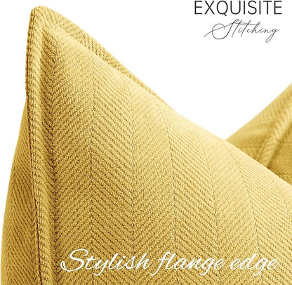 ZWJD Yellow Pillow Covers 16x16 Set of 2 Chenille Throw Pillow Covers with Elegant Design Soft and Luxurious Decorative Throw Pillows for Couch, Bed, and Home Decor