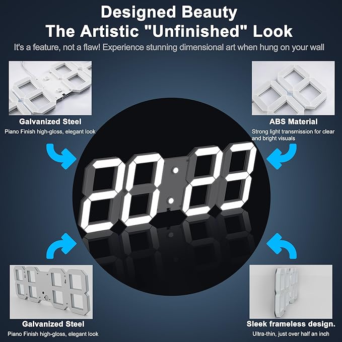 3D Digital Wall Clock 17" with Remote Control,Led Clock Adjustable Brightness Timer 12/24 Hr Time/Date/Temperature for Living Room/Office/Restaurant