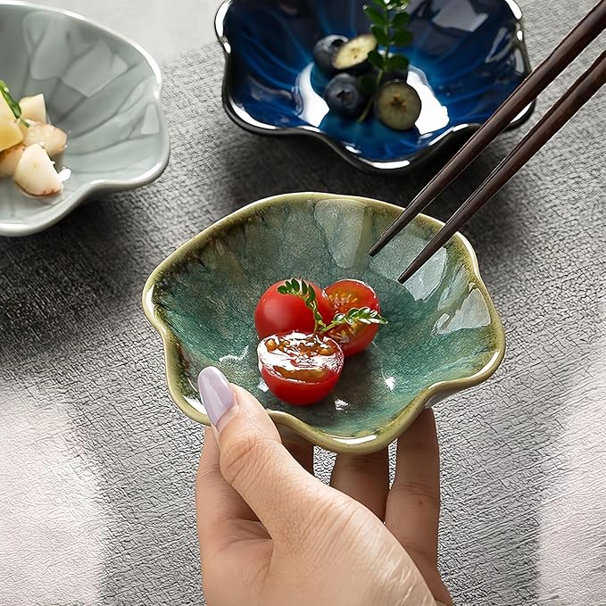 2Pcs Ceramic Jewelry Dish - Lotus Leaf Shape, for Ring Holder Necklace Small Key, Suitable for Mother Friend Sister, Gifts for Women, Cute Plate Trinket Tray, Home Decor (Crystal Green & White)